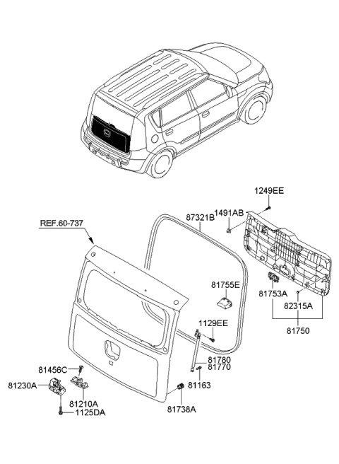 2011 Kia Soul Panel Assembly-Tail Gate Diagram for 817502K500WK