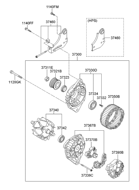 2009 Kia Soul Regulator Assembly-GENER Diagram for 373702B100