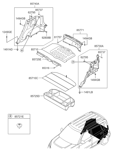 2009 Kia Soul Trim Assembly-Luggage Side Diagram for 857402K300WK