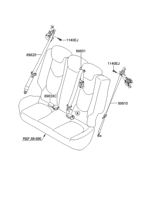 2009 Kia Soul Rear Seat Belt Assembly Right Diagram for 898202K500WK