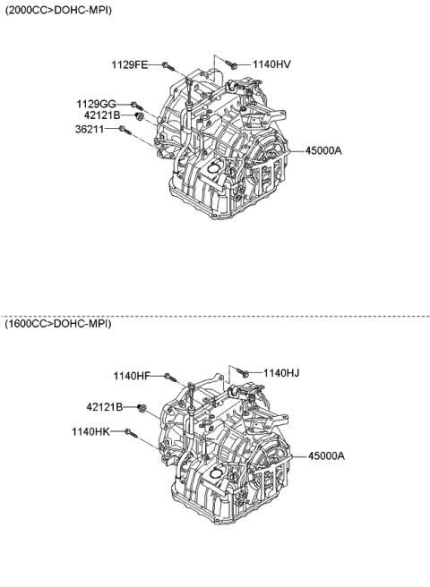 2010 Kia Soul Auto TRANSAXLE & TORQUE/CONVENTIONAL Assembly Diagram for 4500023070