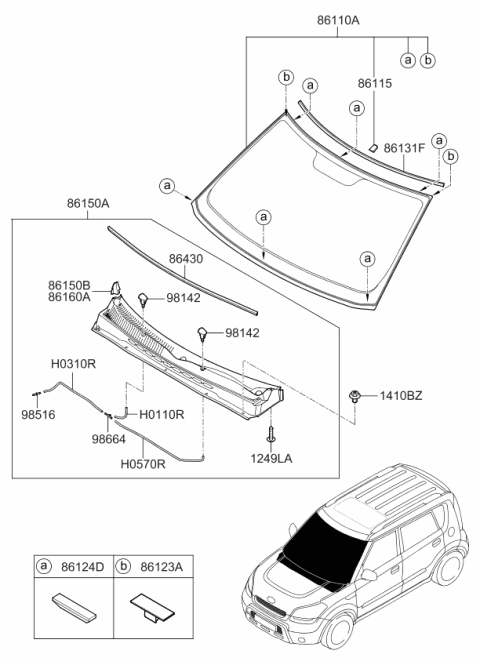 2009 Kia Soul Windshield Glass Diagram