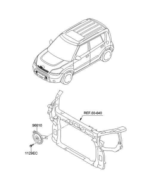 2011 Kia Soul Horn Assembly-Low Pitch Diagram for 966102K100