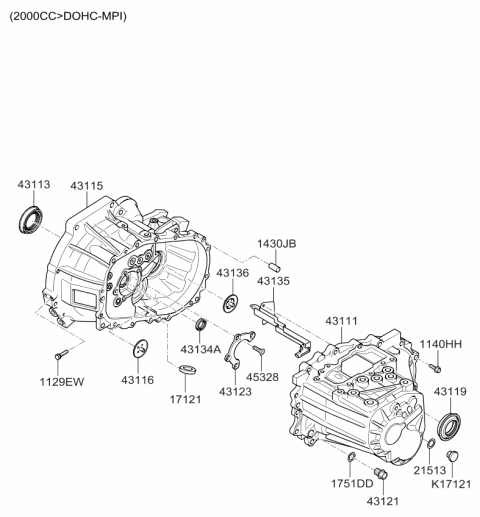 2009 Kia Soul Transaxle Case-Manual Diagram 2