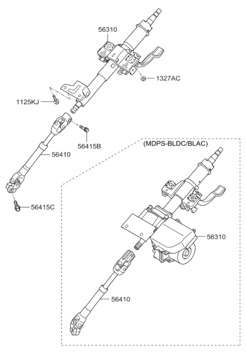 2009 Kia Soul Column Assembly-Upper Diagram for 563102K110