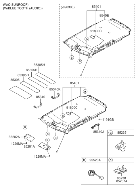 2011 Kia Soul Sunvisor & Head Lining Diagram 2