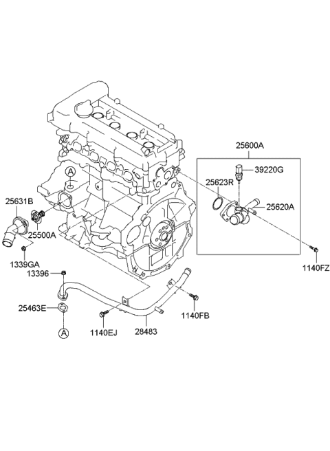 2010 Kia Soul Thermostat Assembly Diagram for 255002B001