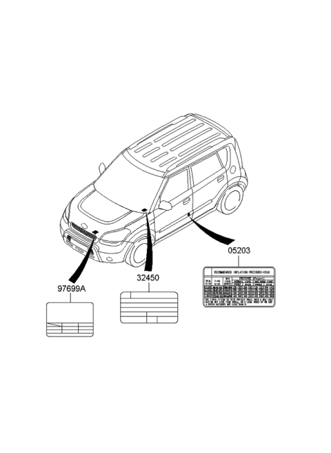 2011 Kia Soul Label-Tire Pressure Diagram for 052032K510