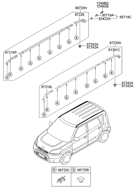 2011 Kia Soul Roof Garnish & Roof Rack Diagram 1