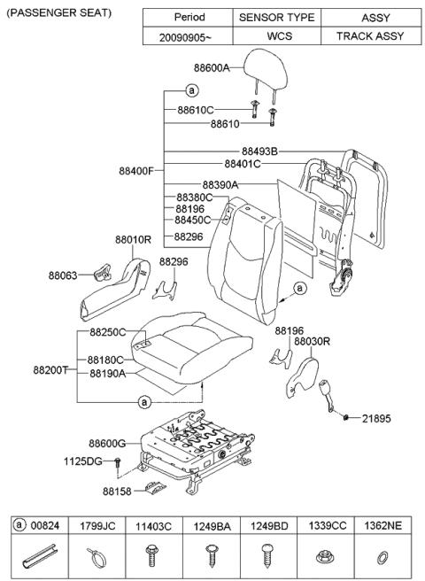 2010 Kia Soul Cushion Assembly(W/O Track Diagram for 882002K002AHL