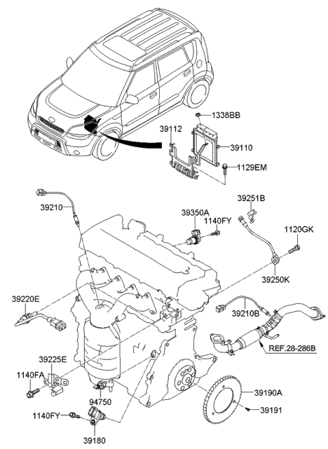 2009 Kia Soul Engine Ecm Control Module Diagram for 3918023830