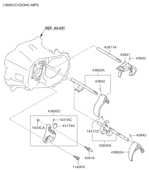 2010 Kia Soul Lever Assembly-Reverse Shift Diagram for 4385032210