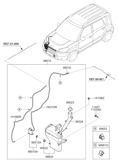 2010 Kia Soul Motor & Pump Assembly-Windshield Washer Diagram for 985102K000