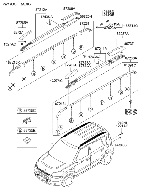 2009 Kia Soul Roof Garnish & Roof Rack Diagram 2