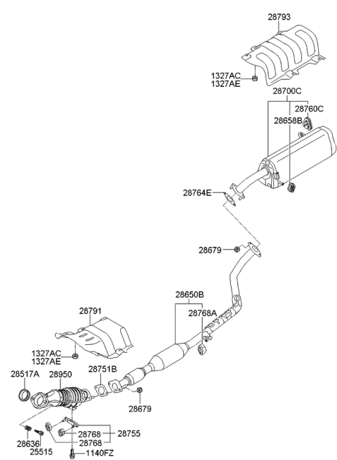 2010 Kia Soul Catalytic Converter Assembly Diagram for 289502B520