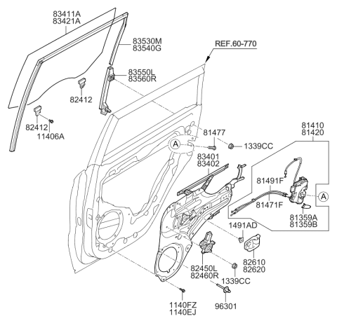 2010 Kia Soul Rear Door Latch & Actuator Assembly, Right Diagram for 814202K000