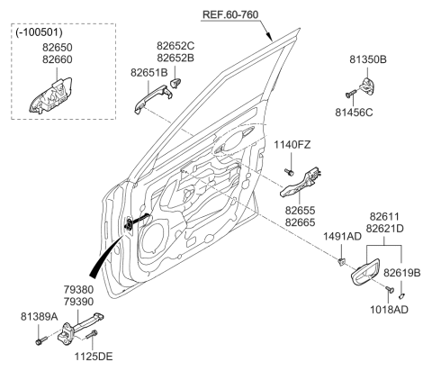 2009 Kia Soul Front Door Outside Handle Assembly, Left Diagram for 826502K00000