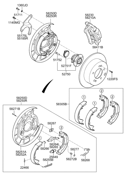 2010 Kia Soul Rear Wheel Brake Assembly, Right Diagram for 582302K000