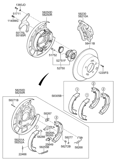 2010 Kia Soul Packing Rear Brake Assembly, Right Diagram for 582702K000