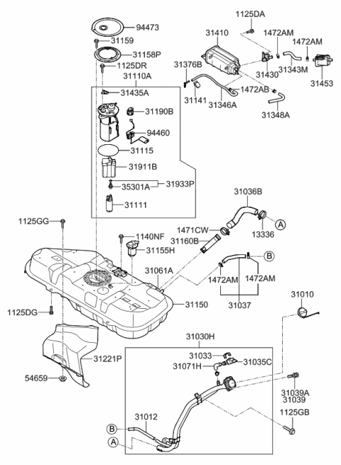 2011 Kia Soul Filler Neck & Hose Assembly Diagram for 310302K500