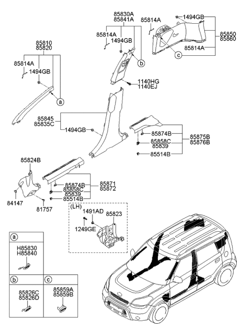 2011 Kia Soul Trim Assembly-Rear Pillar Diagram for 858602K100QW