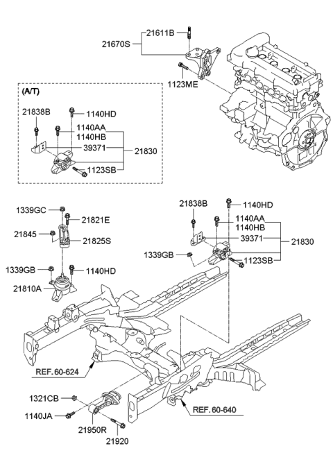 2010 Kia Soul Engine Mounting Bracket Assembly Diagram for 218102X000