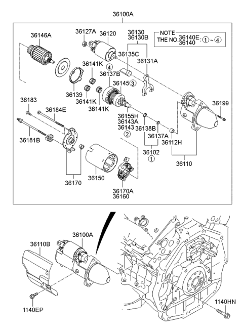 2007 Kia Sorento Bracket Assembly-Starter Diagram for 361103C170