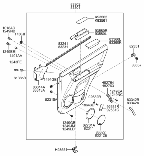 2008 Kia Sorento Speaker Grill Rear,RH Diagram for 833223E000FC