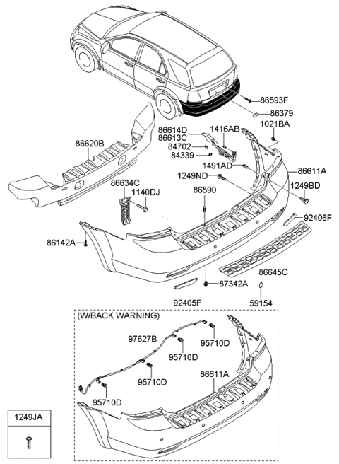 2008 Kia Sorento Bracket Assembly-Rear Bumper Diagram for 866163E500