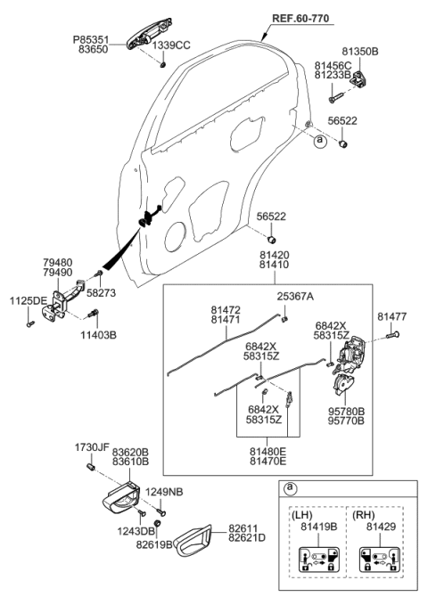 2006 Kia Sorento Rear Door Outside Handle Assembly, Left Diagram for 836503E051