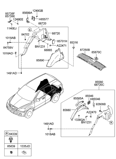 2007 Kia Sorento Trim Assembly-Rear Side,RH Diagram for 855553E501WK