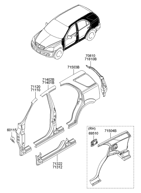 2007 Kia Sorento Panel-Drain, RH Diagram for 715803E310