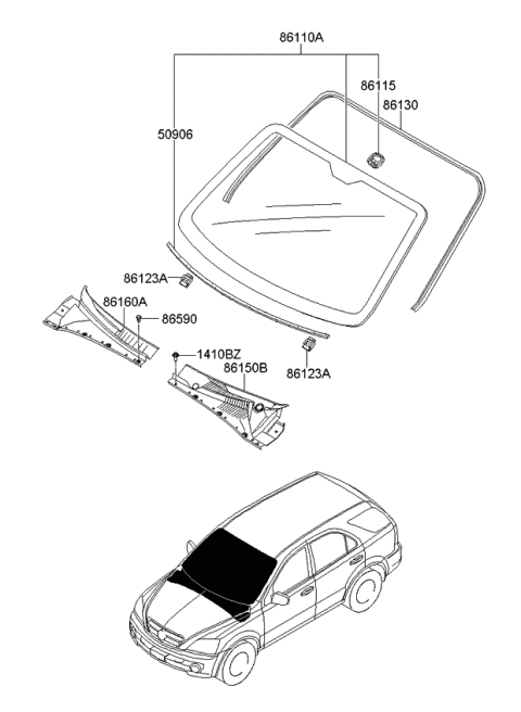 2007 Kia Sorento Windshield Glass Diagram