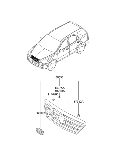 2007 Kia Sorento Radiator Grille Assembly Diagram for 863503E500