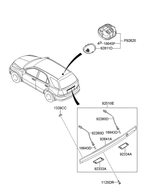 2008 Kia Sorento License Plate & Interior Lamp Diagram