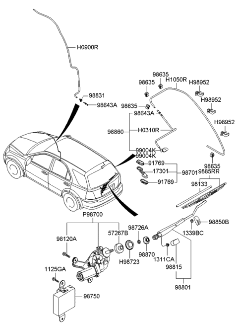 2006 Kia Sorento Windshield Wiper-Rear Diagram