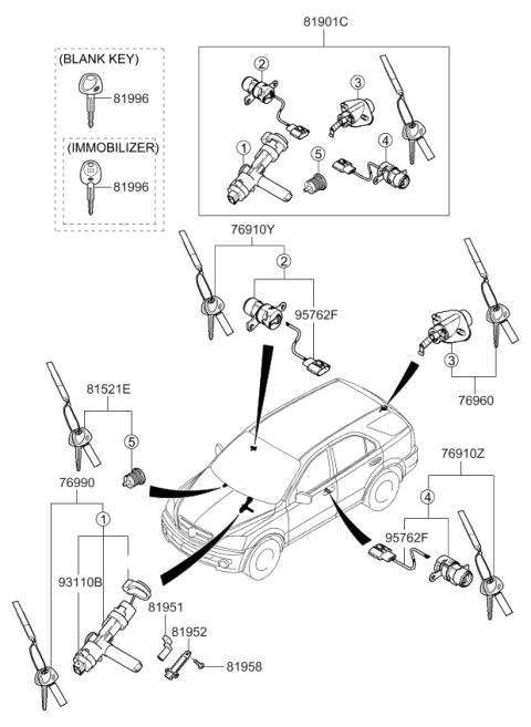 2008 Kia Sorento Ignition Lock Cylinder Diagram for 819003EG00