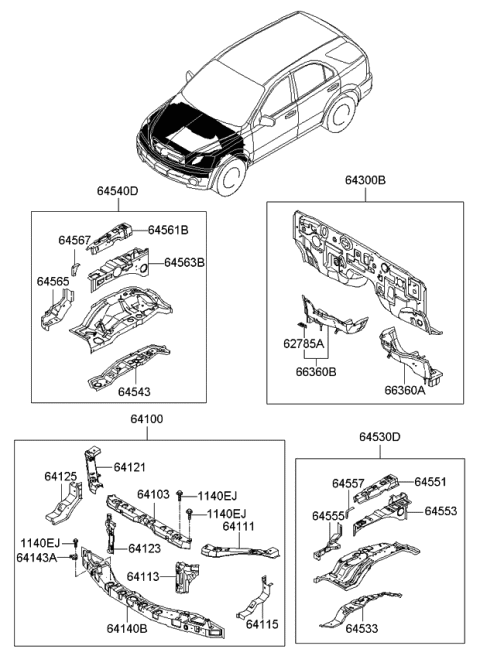 2008 Kia Sorento Fender Apron & Radiator Support Panel Diagram