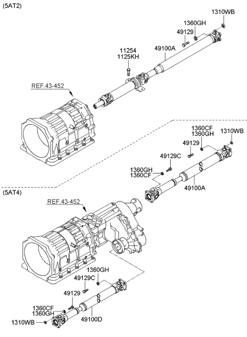 2006 Kia Sorento Propeller Shaft Assembly Diagram for 491003E910