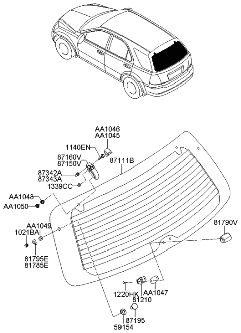 2006 Kia Sorento Rear Window Glass & Moulding Diagram