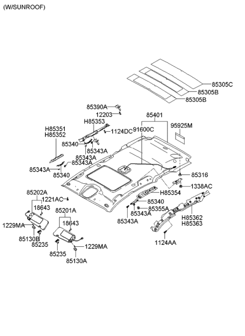 2008 Kia Sorento Sunvisor & Head Lining Diagram 2