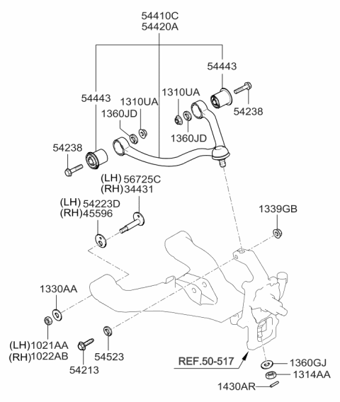 2007 Kia Sorento Front Suspension Lower & Upper Arm Diagram
