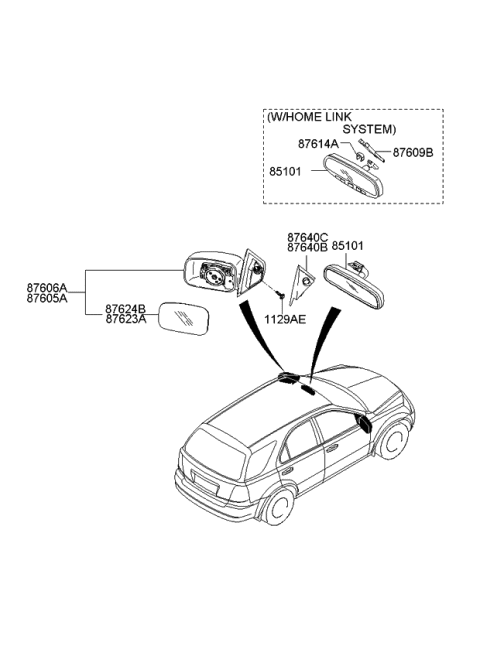 2008 Kia Sorento Outside Rear View Mirror Assembly, Right Diagram for 876053E700