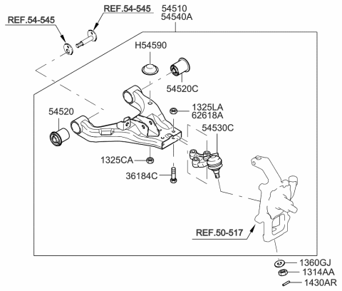 2006 Kia Sorento Arm Complete-Lower LH Diagram for 545103E100