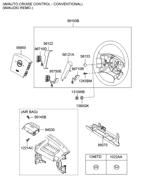 2006 Kia Sorento Steering Wheel Air Bag Module Assembly Diagram for 569003E600ND