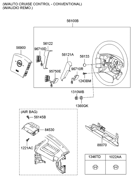 2006 Kia Sorento Steering Wheel Complete Diagram for 561003E220WK