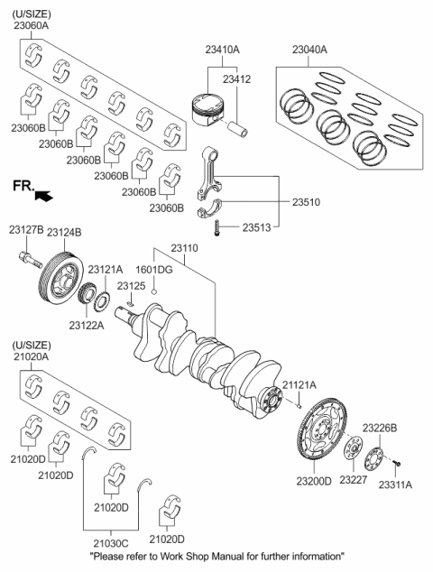 2008 Kia Sorento Piston & Pin Assembly Diagram for 230413C951