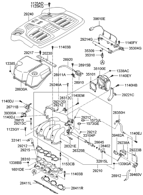 2006 Kia Sorento Engine Cover Assembly Diagram for 292403C530
