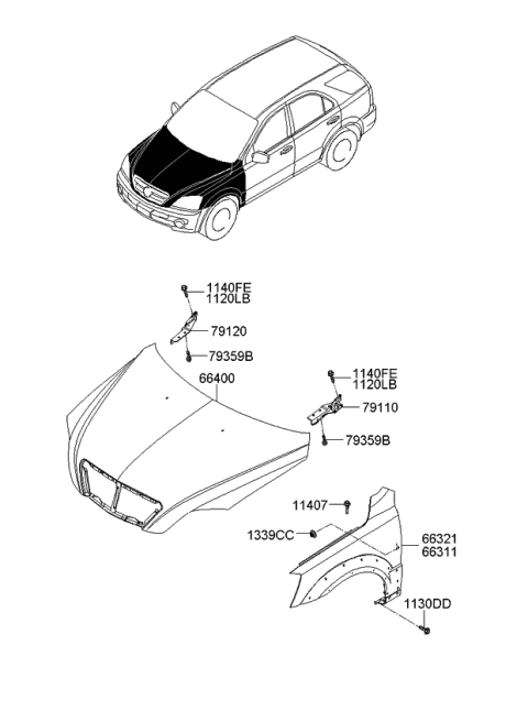 2006 Kia Sorento Hinge Assembly-Hood,LH Diagram for 791103E000