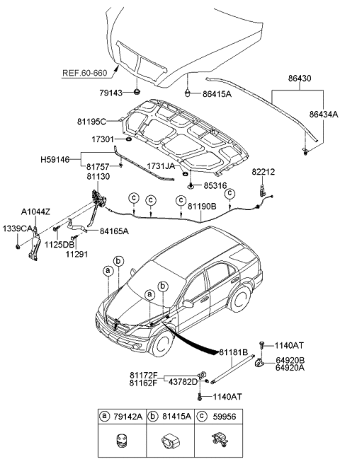 2008 Kia Sorento Gas Lifter-Hood Diagram for 811813E002